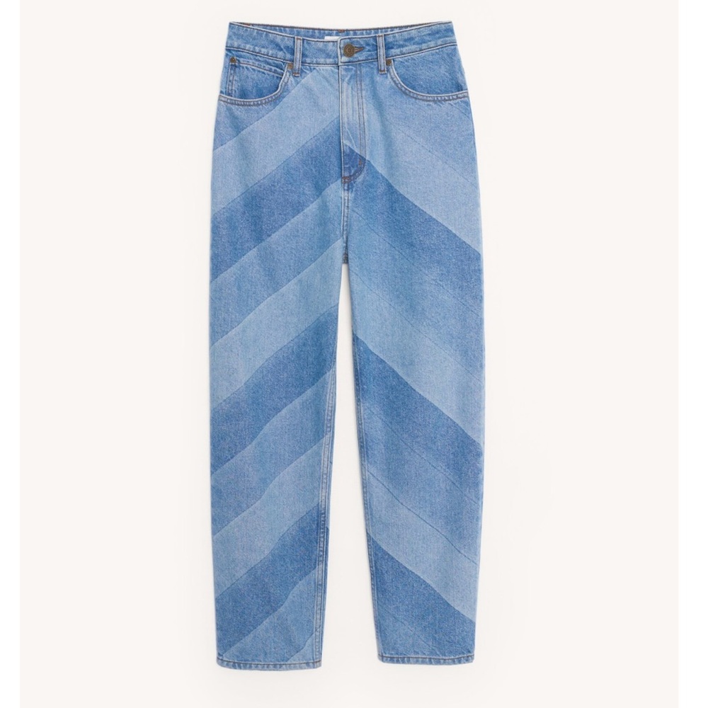 Sandro Woman Diagonal Stripes Denim Jeans Sz 36 / US 4